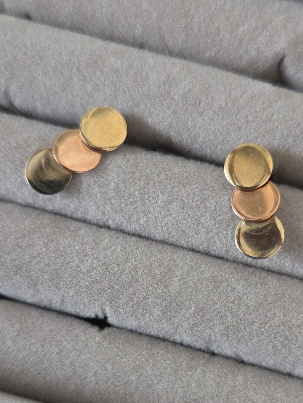 Gold and Rose Gold Triple Disc Stud Earrings - Women Accessories